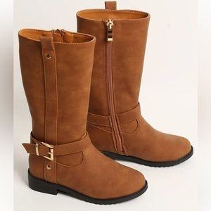 Girls SHEIN Brown Faux Suede Boots. Sz 3. Gold buckle accent. NWOT Brand New